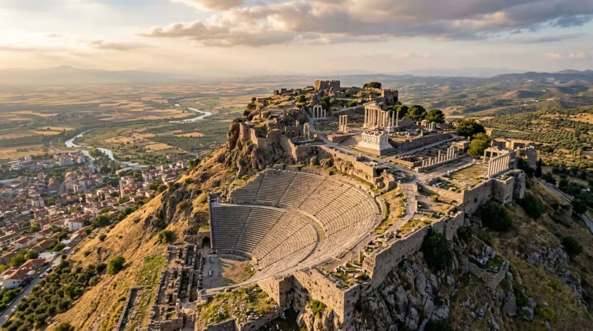 Aerial view of the Pergamon theatre and acropolis